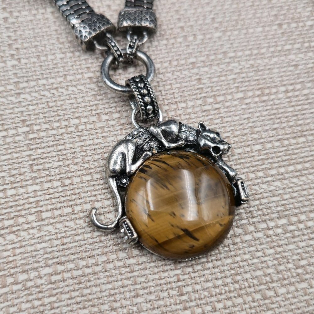 20 Inch Jungle Cat Tiger's Eye Stone Artisan Necklace B1046 - Picture 3 of 8